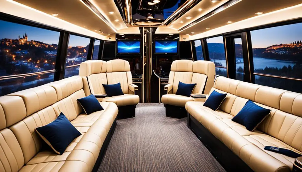 Luxury bus interior features